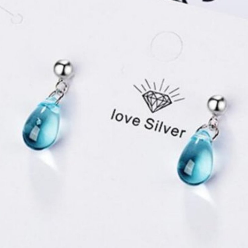 *925 Sterling Silver Crystal Waterdrop Earrings B